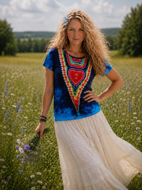 Batikované tričko - Čisté sdrce srdce modrá srdíčko batika léto hippie batikované bohémské 