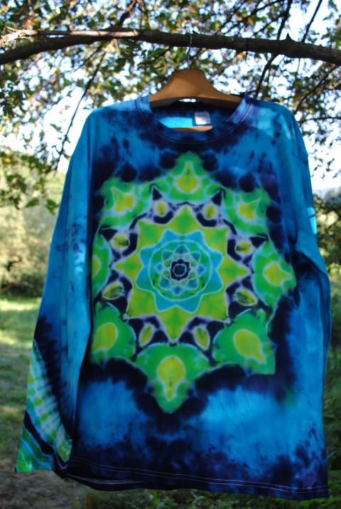 Batik. tričko  - Poklad v moři moře modrá léto mandala hippie batikované bohémské 