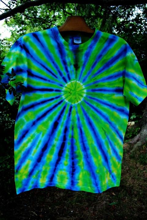 Batik. tričko M - Zrodila se hvězda moře zelená modrá hvězda léto slunce mandala hippie batikované bohémské 