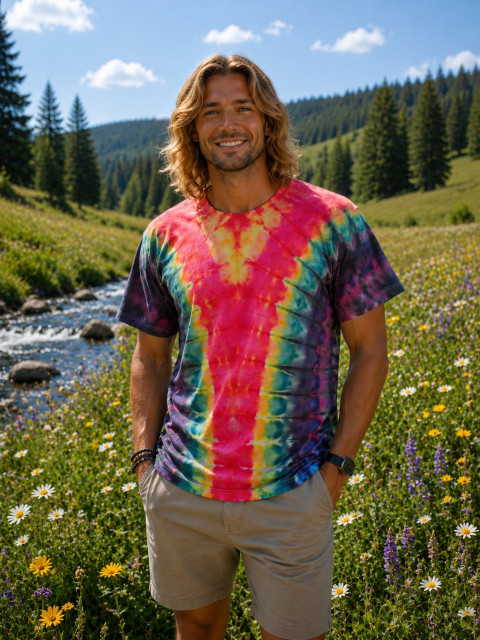 Batikované tričko XL - Svítání batika přírodní hnědá mandala hippie bohémský 