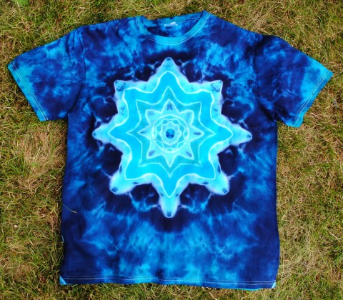 Batik. tričko L - Noční překvapení moře modrá hvězda léto mandala hippie batikované bohémské 