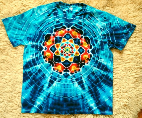 Batik. tričko  - Moře kvete moře modrá léto mandala hippie batikované bohémské 