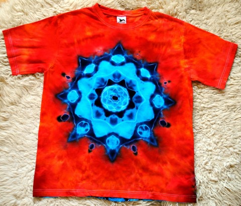 Batik. tričko XXL - Voda a oheň červená moře modrá léto mandala hippie batikované bohémské 