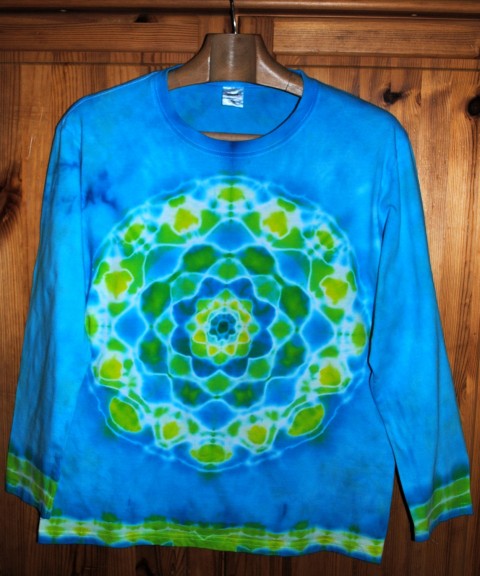 Batik. tričko L- Poklad na dně moře moře modrá léto mandala hippie batikované bohémské 