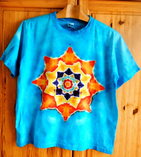Batikované tričko - Zářící hvězda modrá batika léto mandala hippie batikované boho bohémské 