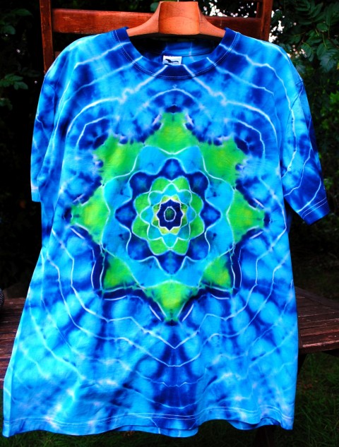 Batik.tričko - V moři květ moře modrá léto mandala hippie batikované bohémské 