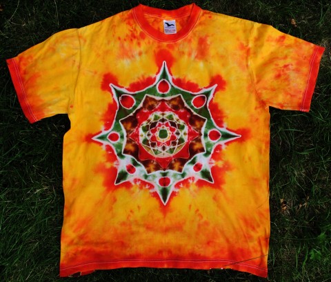 Batik. tričko - Zářivý drahokam červená moře žlutá léto mandala hippie batikované bohémské 