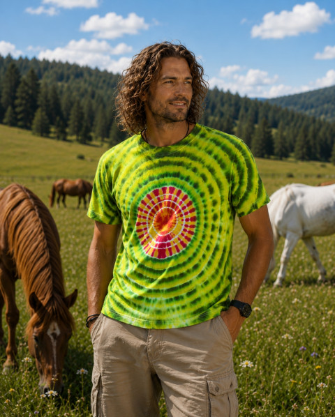 Batik. tričko  - Jarní louka zelená louka léto slunce mandala hippies boho bohémské 