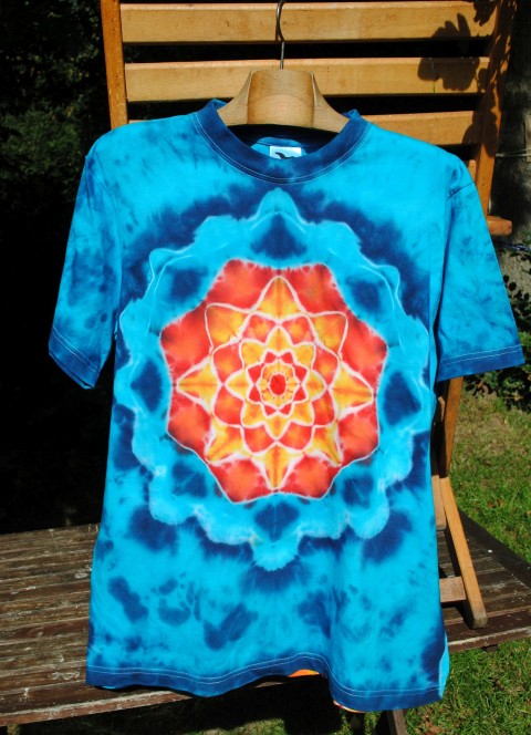 Batik. tričko L - Moře kvete moře modrá léto mandala hippie batikované bohémské 