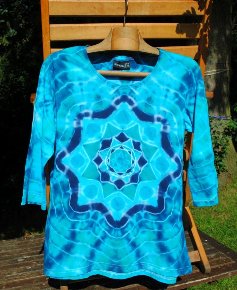 Batik.tričko L - Jezerní království moře modrá léto mandala hippie batikované bohémské 