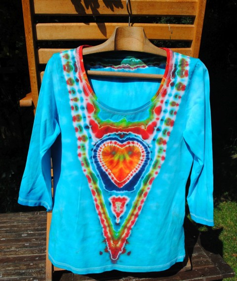 Batikvané tričko Tyrkysová láska voda srdce batika láska léto tyrkysová hippie batikované boho 