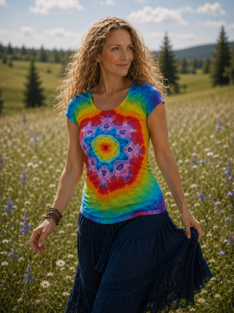 Batik. tričko M - Duhová mandala moře léto duha mandala hippie duhové batikované bohémské 