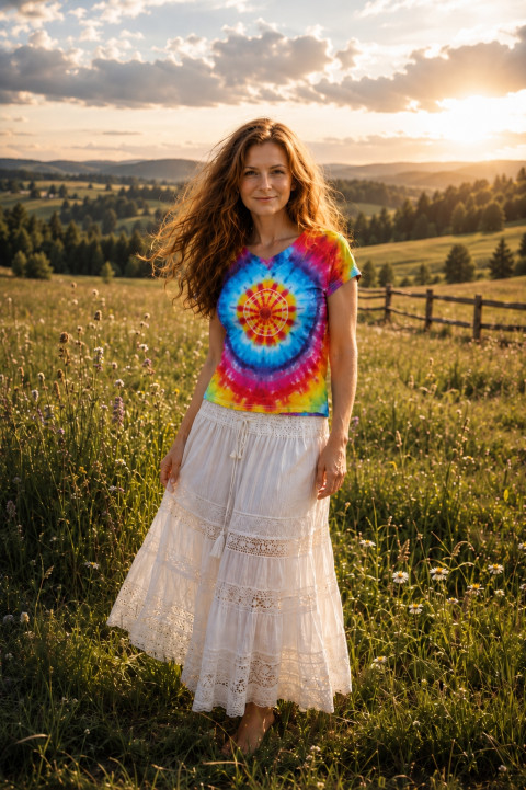 Batik.tričko L/XL - Duhové slunce batika léto slunce sluníčko duha hippie duhové batikované bohémské 