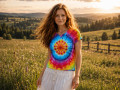 Batik.tričko L/XL - Duhové slunce