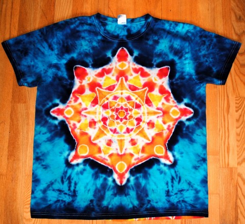 Batik. tričko 2XL - Hvězda naděje moře modrá léto mandala hippie batikované bohémské 