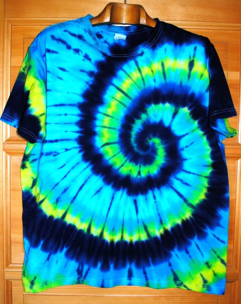 Batik. tričko 2XL- Galaxie batika léto hippie batikované bohémské modrá spirála 