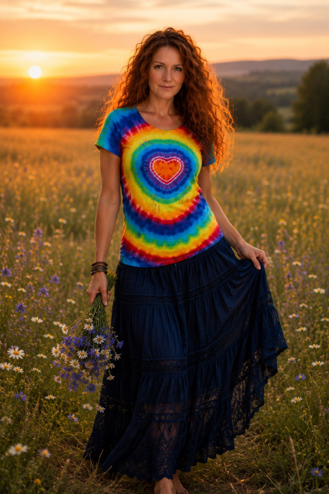 Batik.tričko - Srdce v duze srdce srdíčko batika léto duha hippie duhové batikované bohémské 
