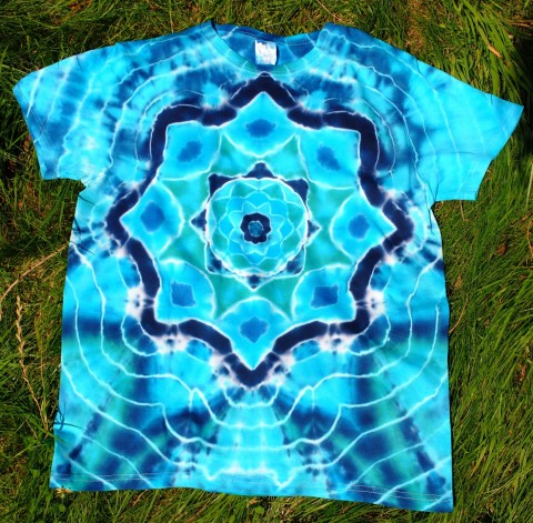 Batik. tričko M -Poklad na dně moře moře modrá léto mandala hippie batikované bohémské 