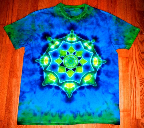 Batik. tričko XXL - Na dně poklad moře modrá léto mandala hippie batikované bohémské 