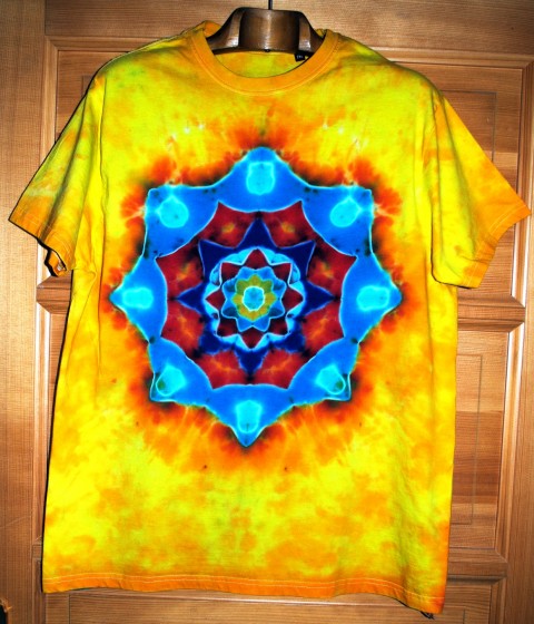 Batik.tričko XL/XXL - Svěží moře žlutá léto mandala hippie batikované bohémské 