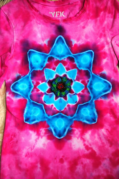 Batik. tričko 140 - Růžový sen moře modrá léto mandala hippie batikované bohémské 