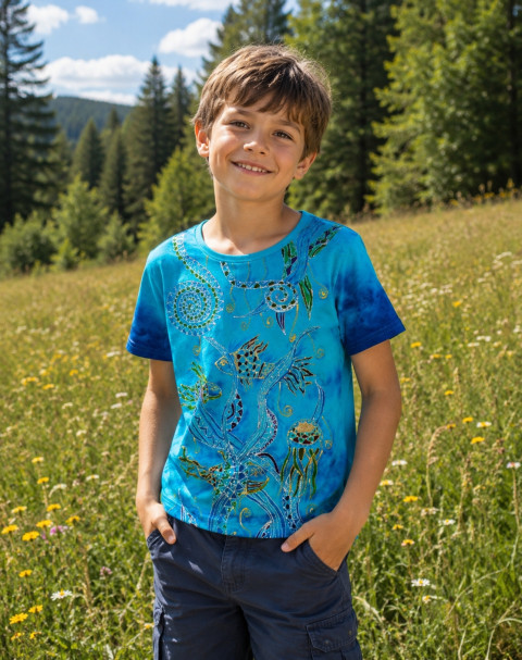 Tričko vel.128- Miluji moře moře modrá léto hippie batikované malba na textil bohémské 