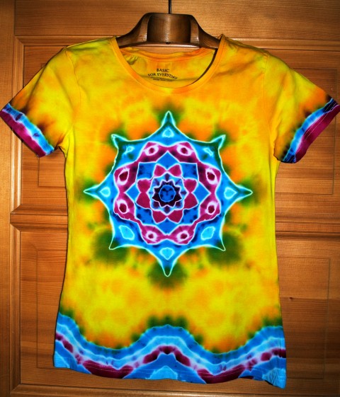 Batik. tričko vel.38 - Citronové žlutá léto slunce mandala hippie batikované bohémské 
