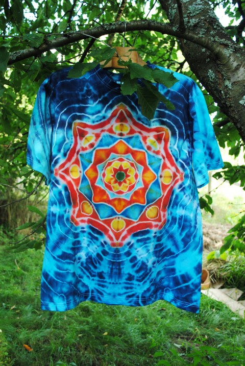 Batikované tričko XL-Poklad v moři moře modrá léto mandala hippie batikované bohémské 
