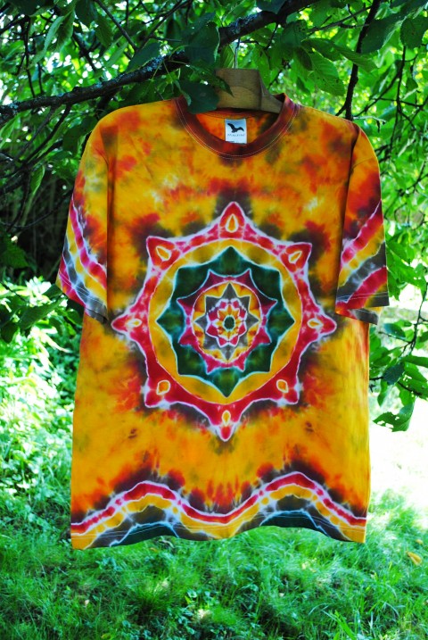 Batik.tričko -Tajemství domorodců moře oranžová žlutá léto mandala hippie batikované zemitá aboriginci bohémské 