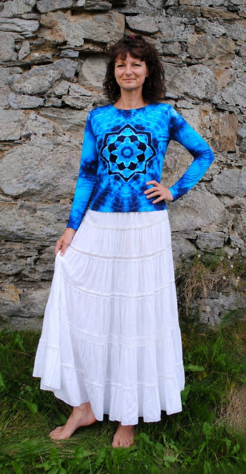 Batik. tričko L - Moře kvete moře modrá léto mandala hippie batikované bohémské 