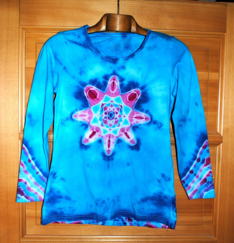Batikované tričko M - Něžný květ moře modrá léto mandala hippie batikované bohémské 
