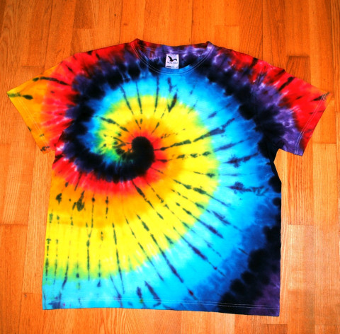 Batik. tričko XL - Točím se v duze batika léto slunce spirála duha hippie duhové batikované bohémské 