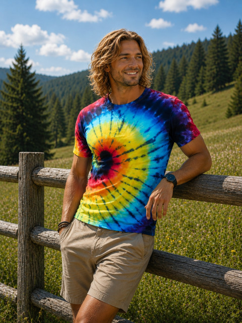 Batik. tričko XL - Točím se v duze batika léto slunce spirála duha hippie duhové batikované bohémské 
