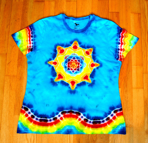 Batik.tričko XL - Den v radosti moře modrá léto mandala hippie batikované bohémské 