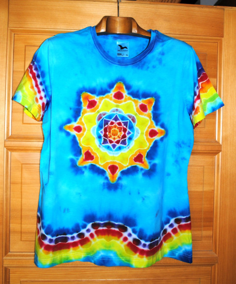 Batik.tričko XL - Den v radosti moře modrá léto mandala hippie batikované bohémské 