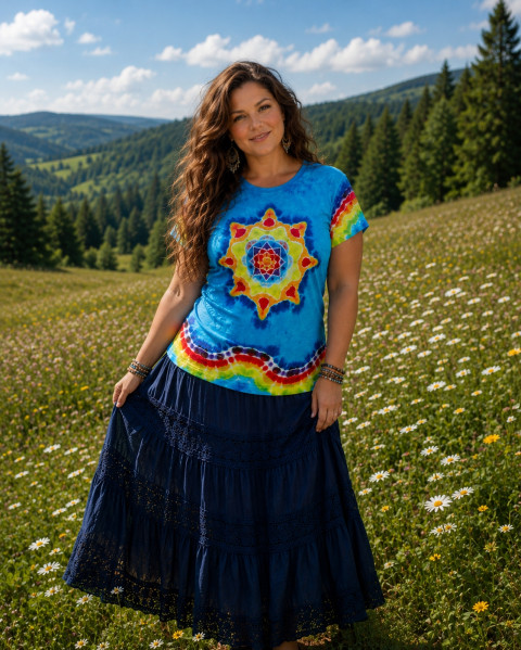 Batik.tričko XL - Den v radosti moře modrá léto mandala hippie batikované bohémské 