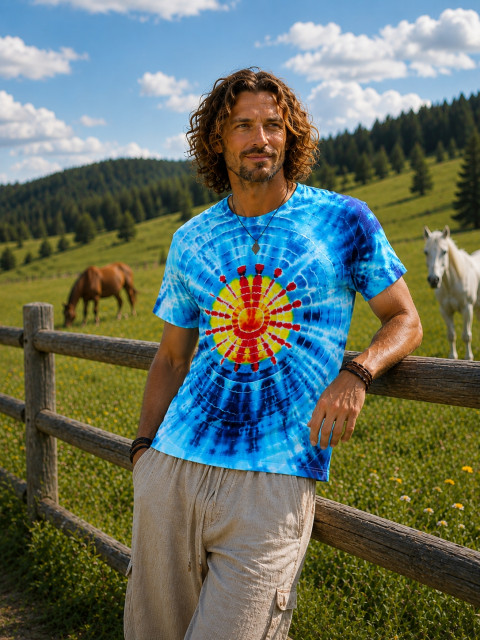 Batik.tričko XXL - Blankytné nebe modrá nebe léto slunce obloha hippie boho 