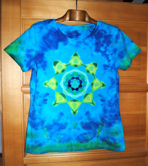 Batikované tričko L - Jezerní sen moře modrá léto jezero mandala hippie batikované bohémské 