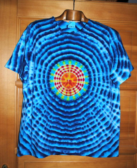 Batik. tričko XL - Slunce ve vlnách voda moře modrá nebe léto slunce obloha hippie boho 