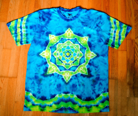 Batikované tričko XXL - Za svítání moře modrá nebe léto obloha mandala hippie batikované bohémské 