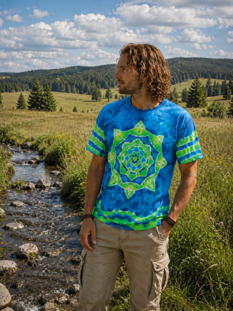 Batikované tričko XXL - Za svítání moře modrá nebe léto obloha mandala hippie batikované bohémské 