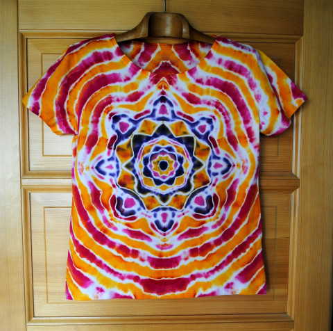 Batikované tričko vel.42 - Radost oranžová růžová batika léto mandala hippie batikované boho 