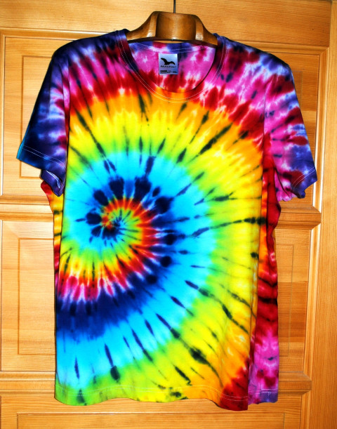 Batik. tričko 2-3XL- Duhová spirála batika léto slunce duha hippie duhové batikované bohémské 