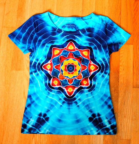 Batik. tričko v. 38 - Poklad na dně moře modrá léto mandala hippie batikované bohémské 