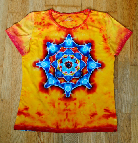 Batik.tričko vel.46 - Voda a oheň moře modrá oranžová léto mandala hippie batikované bohémské 