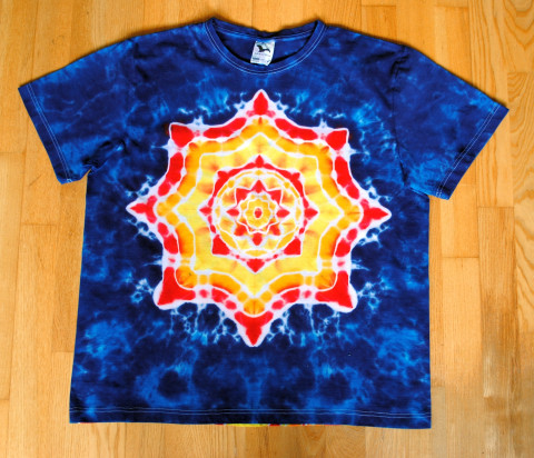 Batik.tričko XL - Hvězdné nebe modrá hvězda nebe noc obloha mandala hippie hvězdička boho batika batikované 