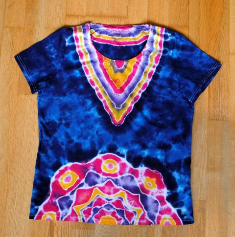 Batik. tričko M/L - Tropická bouře moře modrá růžová léto mandala hippie batikované tropy bohémské 