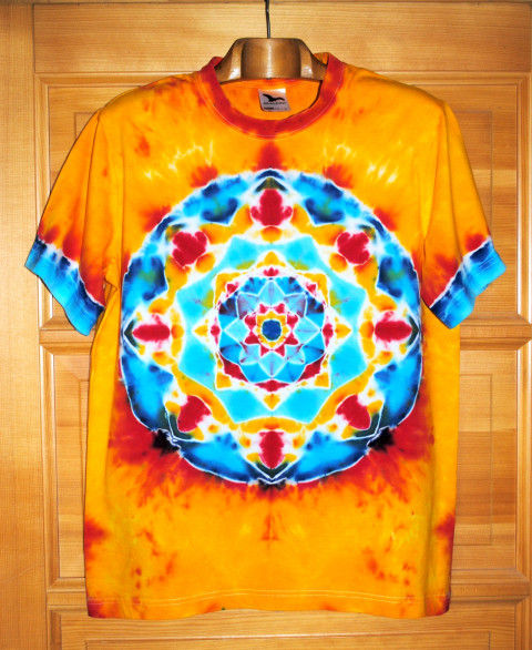 Batik. tričko L - V zemi Indiánů moře modrá žlutá léto mandala hippie batikované bohémské 
