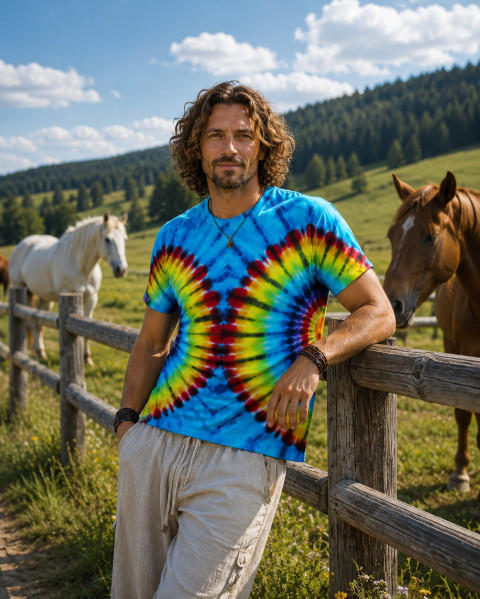 Batik. tričko L - Potkávání Sluncí batika léto slunce duha hippie duhové batikované bohémské 