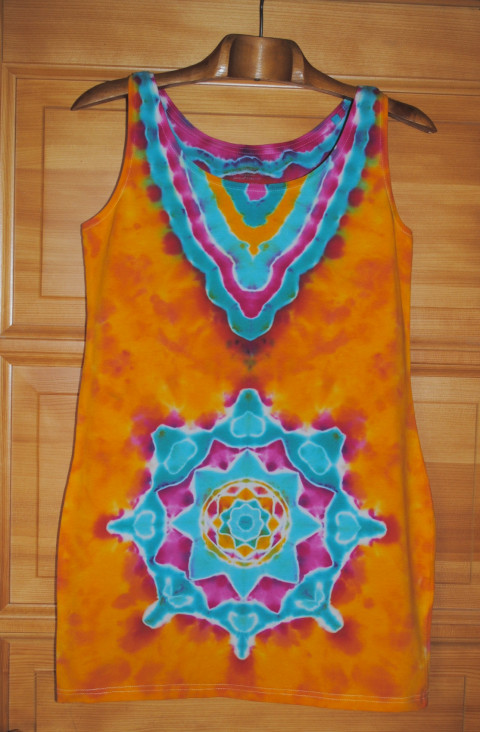 Batik.šaty/tunika M - Letní jitro moře modrá oranžová léto mandala hippie batikované bohémské 